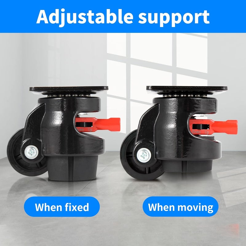 Nefish Heavy Duty Leveling Machine Casters 2200 LBS, Upgraded Ratchet Arm Design Leveling Retractable Castors Set of 4, Aluminum Base & Industrial Grade Rubber Workbench Caster for Industrial, Machine - Image 5